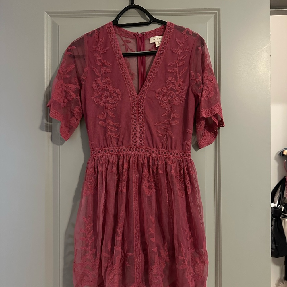 Honey Punch Pink Embroidered Romper